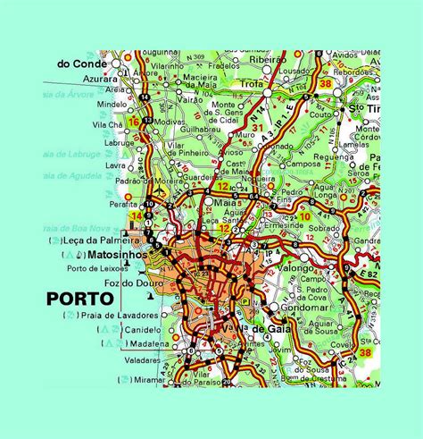 Detallado carreteras mapa de la ciudad de Oporto y sus alrededores con ...