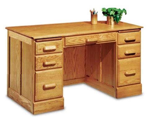 54" Handcrafted Solid Oak Double Pedestal Executive Desk with Finish O ...