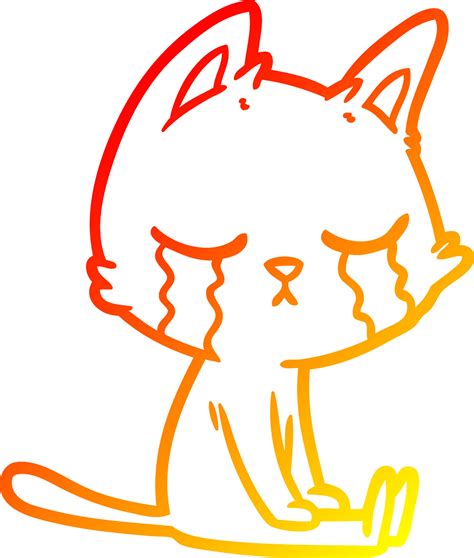 warm gradient line drawing crying cartoon cat sitting 8869276 Vector ...