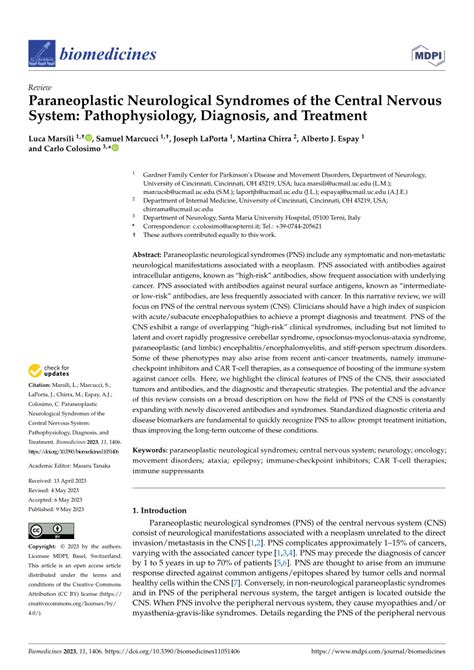 (PDF) Paraneoplastic Neurological Syndromes of the Central Nervous ...