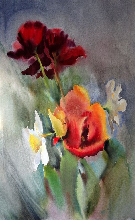 Abstract Red Flowers Painting Stock Illustration - Illustration of ...