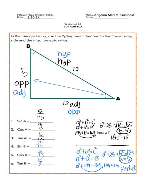 Soh Cah Toa Worksheet | PDF