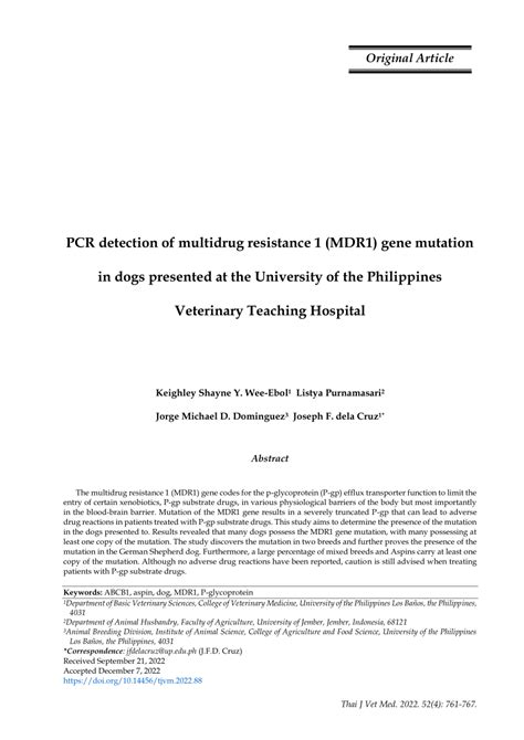 (PDF) PCR detection of multidrug resistance 1 (MDR1) gene mutation in ...