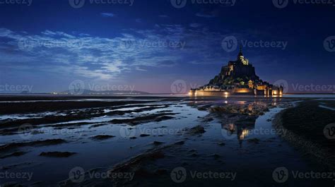 Night view of Mont Saint-Michel. Generative AI 32977671 Stock Photo at ...