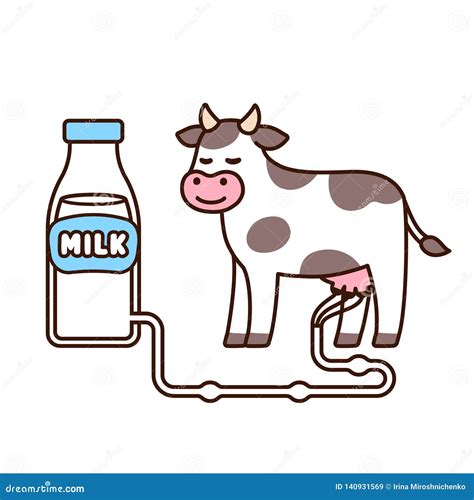 Cute cartoon cow milking stock vector. Illustration of smile - 140931569