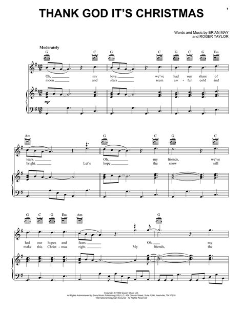 Queen Thank God It's Christmas Sheet Music Notes, Chords | Sheet music ...