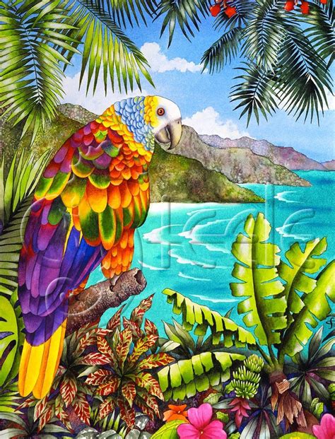 Carolyn Steele Tropical Art Print of a Caribbean St. Vincent Parrot ...