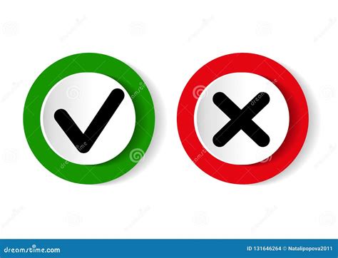 Green Tick Symbol and Red Cross Sign in Circle. Icons for Evaluation ...