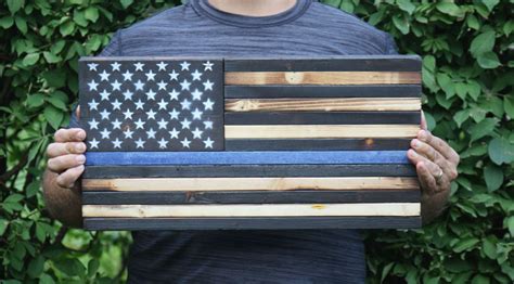 Thin Blue Line Wood Flag - Wooden-American-Flags.com