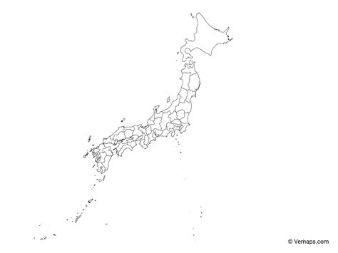 Outline Map of Japan with Prefectures | Free Vector Maps