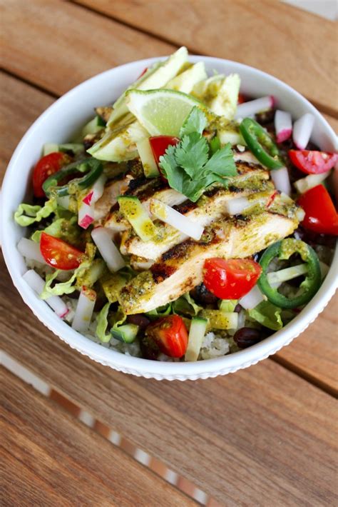 Cauliflower Rice Burrito Bowl with Chili Lime Cilantro Grilled Chicken ...