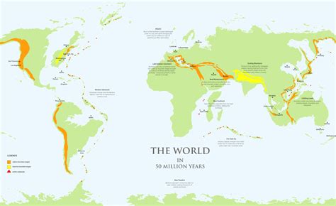 The world in 50 million years | Fantasy world map, Geography map, Map