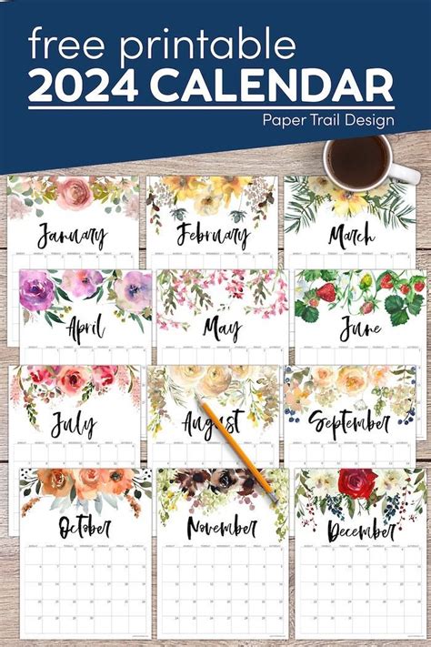 2024 Floral Calendar Printable | Paper Trail Design | Free printable ...