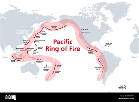 Pacific Ring of Fire, world map with oceanic trenches. The Rim of Fire, or also Circum-Pacific ...