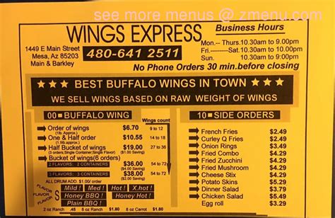 Menu at Wing's Express restaurant, Mesa, E Main St