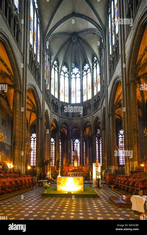 Inside the cathedral in Clermont-Ferrand in the Auvergne-Rhône Alpes ...