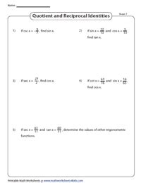 Fundamental Trigonometric Identities Worksheets