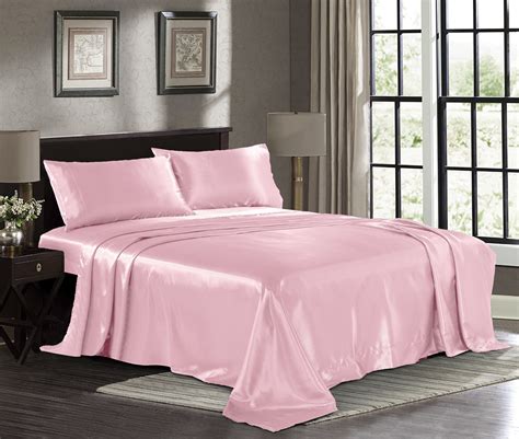 Satin Sheets California King [4-Piece, Pink] Luxury Silky Bed Sheets ...