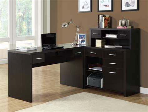 Sleek Cappuccino Finished L-shaped Corner Office Desk with Storage ...