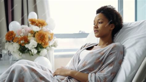 Premium AI Image | a pregnant woman in a hospital bed