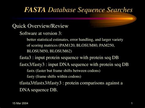 PPT - FASTA Database Sequence Searches PowerPoint Presentation, free ...