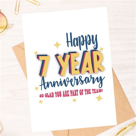 Happy 7 Year Anniversary Work Anniversary Card Instant Download PDF ...