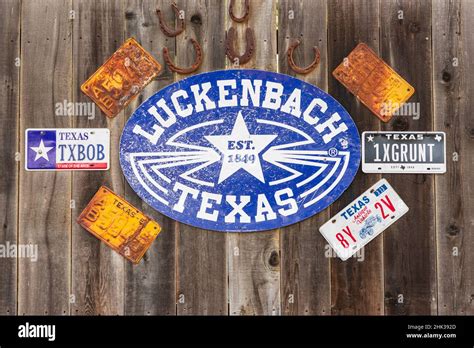 Luckenbach, Texas, USA. Sign for the small town of Luckenbach, Texas ...