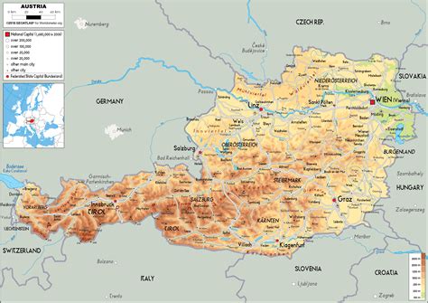 Austria Map (Physical) - Worldometer