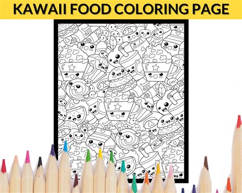 Kawaii Food Doodle Coloring Page, Printable Coloring Sheet - Etsy