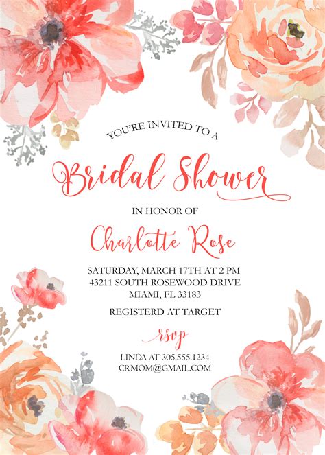 Watercolor Roses Bridal Shower Invitation | Red | Floral | Blush ...