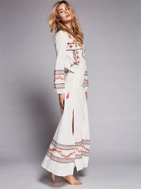 Embroidered Boho Maxi Dress "Mystical" White With Colorful Embroidery ...