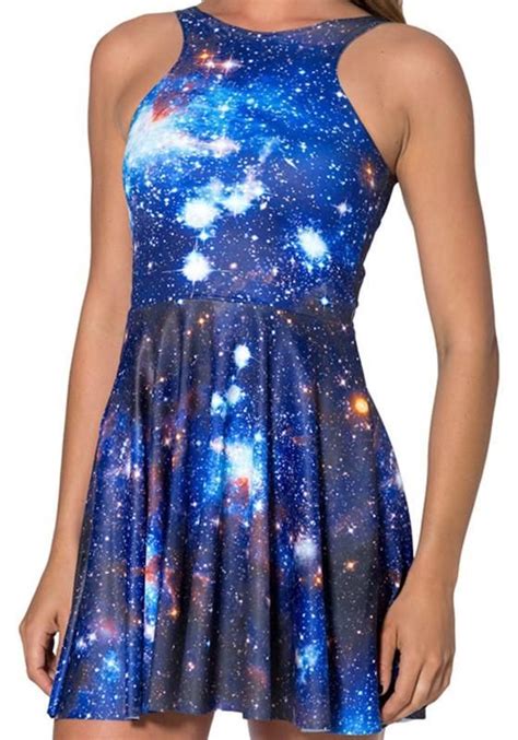 Blue Galaxy Print Round Neck Sleeveless Casual Mini Dress | Galaxy ...