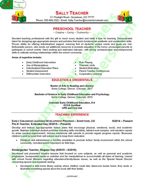 Preschool Teacher Resume Sample | A+ Resumes for Teachers