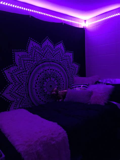 My college dorm it’s a vibe. Black and light pink. Tapestry & LED strip ...