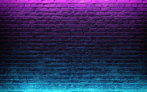 Modern futuristic neon lights on old grunge brick wall room background ...