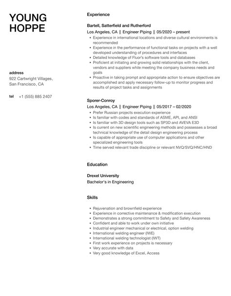 Engineer Piping Resume Samples | Velvet Jobs