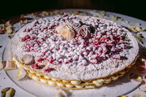 Traditional Italian Millefoglie wedding cake with fresh berries, sweet ...