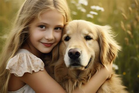 Girl hugging a golden retriever. 27887085 Stock Photo at Vecteezy