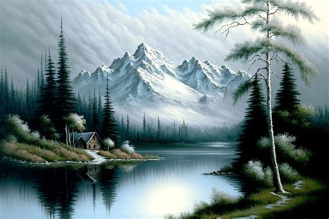 Bob Ross Style Original Mountain Oil Painting “Winter, 46% OFF