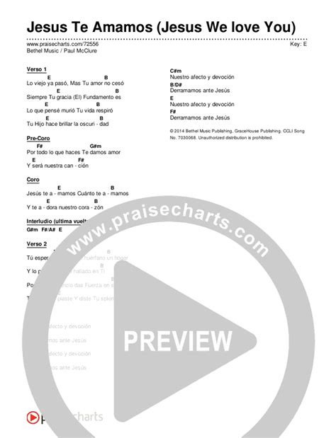 Jesus Te Amamos (Jesus We Love You) Chords PDF (Bethel Music / Paul ...