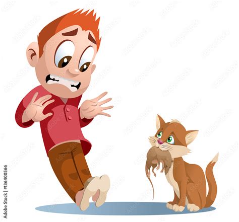 Funny cat holding rat. Man shocked. Cartoon styled vector illustration ...