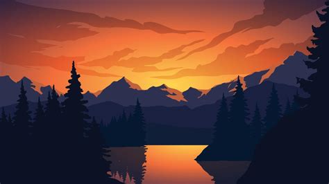 Sunset Landscape Illustration With Mountain And Pine Forest 2962647 ...