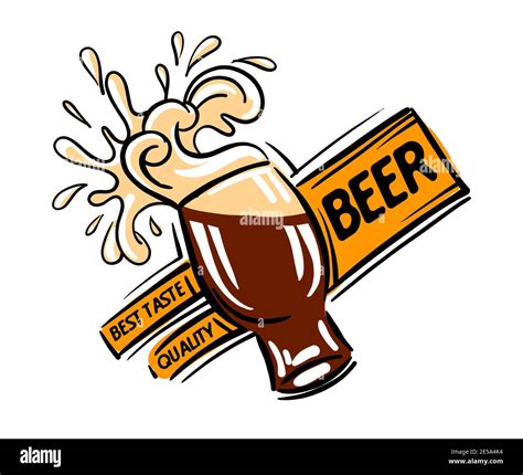 Vector logo of a beer glass with foam splashes on a white background ...