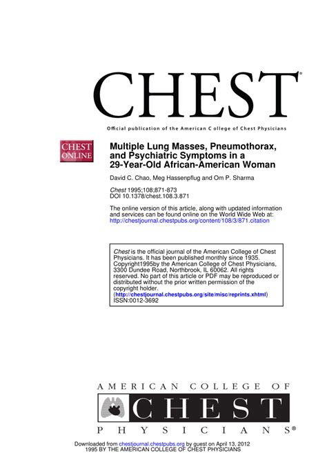 (PDF) Multiple lung masses, pneumothorax, and psychiatric symptoms in a ...