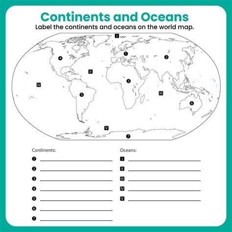 Continents and Oceans Map Worksheet