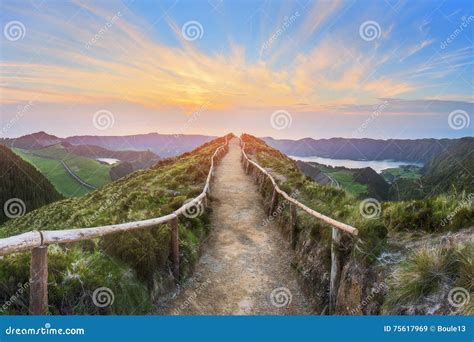 Mountain Landscape With Hiking Trail And View Of Beautiful Lakes, Ponta ...