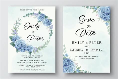 Blue Floral Wedding Card Vector Art, Icons, and Graphics for Free Download