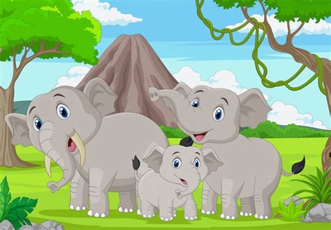 Cartoon happy mother and baby elephant | Premium Vector