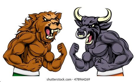 Cartoon Bear Fighting Cartoon Bull Mascot Stock Vector (Royalty Free ...