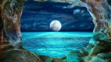 Moon Night Ocean Wallpaper